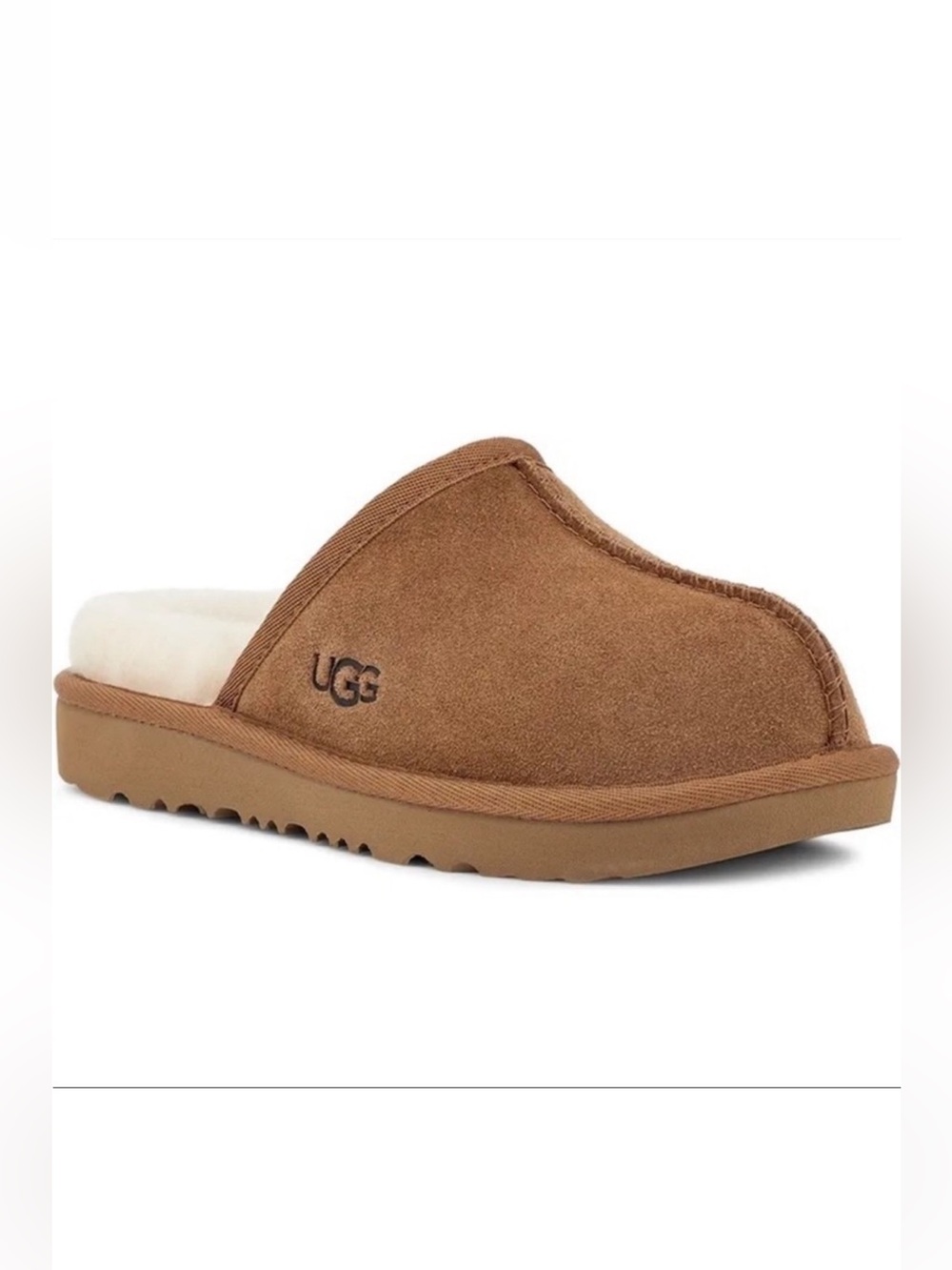 UGG Keegan Chestnut Suede Slide Slippers Kids 1M Shearling Lined Indoor Outdoor